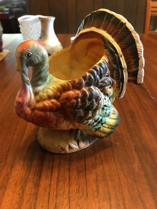 Vtg National Pottery Napco C - 6379 Thanksgiving Tom Turkey Flower Planter Vase