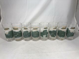 Vintage Iconic Golf Course/club Map Highball Drinking Glass Set Of 8 Pga