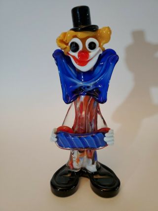 Vintage Murano Italian Blown Art Glass Clown Figurine - Great Colors - With Label