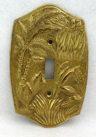 Vintage Brass Light Switch Plate Cover Tropical Palm Tree Botanical