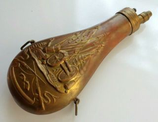 Vintage Walker 8.  5 " Brass Gun Black Powder Flask Made In Italy