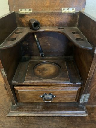 Vintage Wood Pipe Smoking Cabinet Cigar Box,  Accessories