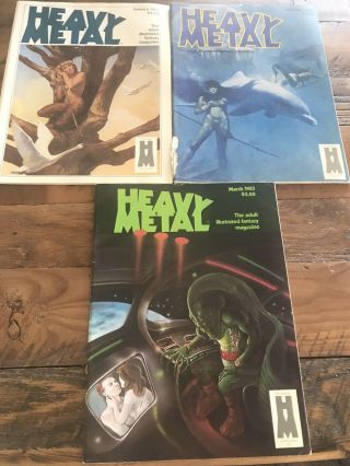 3 Vintage Issues Of Heavy Metal Magazines Jan,  Feb & March 1983 Issues
