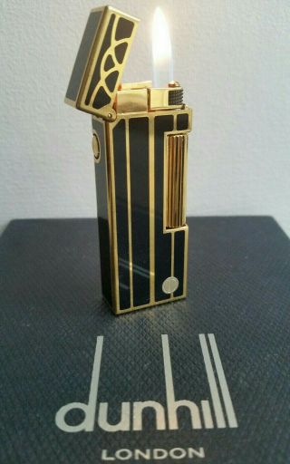 Newly Serviced,  Art Deco Dunhill Rollagas Lighter Black Lacquer Gold