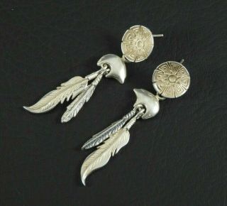 Vintage Stc Native American Solid 925 Sterling Silver Earrings Southwestern Post