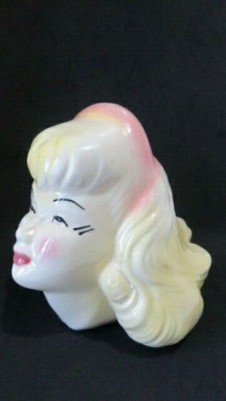 Vintage Art Deco Style Lady Head Vase Blonde Hair Down 6 " T Unmarked