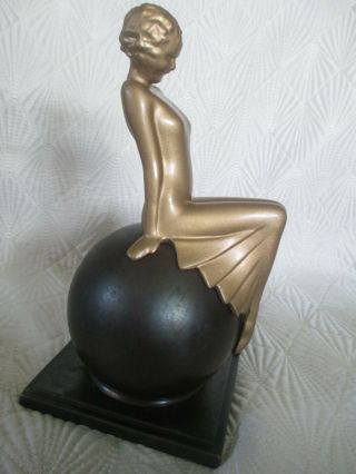 Vintage Art Deco Greist Frankart Lady Figural Globe Ashtray Cigarette Holder