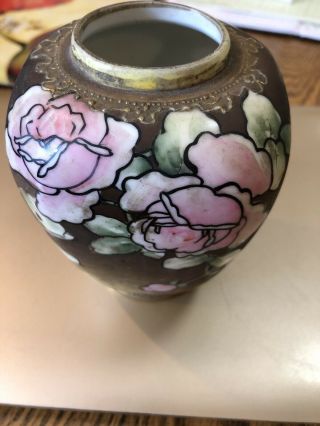 Vintage Hand Painted Nippon Vase W Moriage Trim