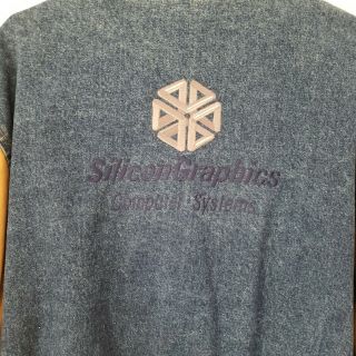 Silicon Graphics,  Inc.  Sgi Men L Dark Blue Denim Jacket Coat W/brown Sleeves