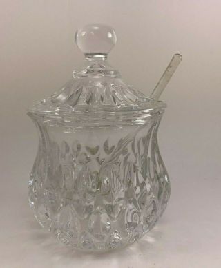 Vintage Heavy Lead Crystal Sugar / Condiment Bowl W/ Lid & Glass Spoon
