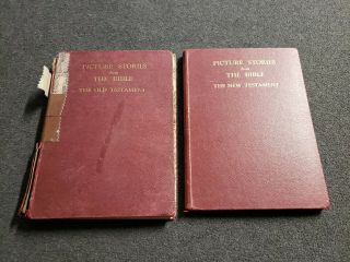 2 Vintage Books Picture Stories From The Bible Old & Testament 1943