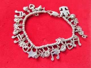 Vintage Sterling Charm Bracelet 26 Charms Sterling Beads In Between Musical,