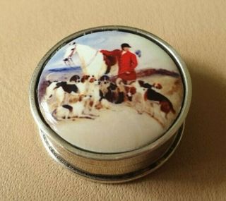 Stamped 925 Silver Pill Box With Enamel Painting Vintage