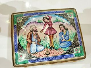 Antique Persian Silver & Enamel Cigarette Case / 3 1/4 X 4 1/4 485/20
