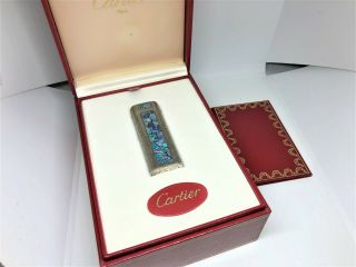 Auth Cartier Brushed Bark 3 - Sides Opal Inlay Mosaic Etched Lighter Silver W Box