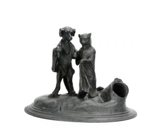 Vienna Bronze Wedded Dog And Cat Couple Figure Match Holder