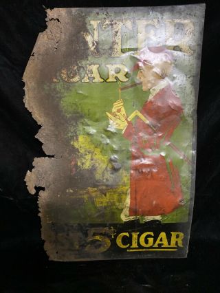 Antique Hunter Cigar Metal Sign “the Best 5 Cent Cigar” 19 1/2”x27” 6