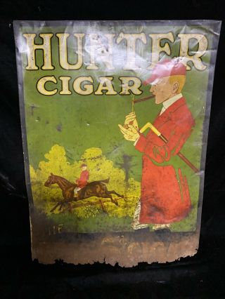 Antique Hunter Cigar Metal Sign “the Best 5 Cent Cigar” 19 1/2”x27” 7