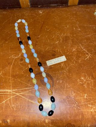 Vintage Italian Chalcedony Onyx Moonstone And Jasper Beaded Long Necklace