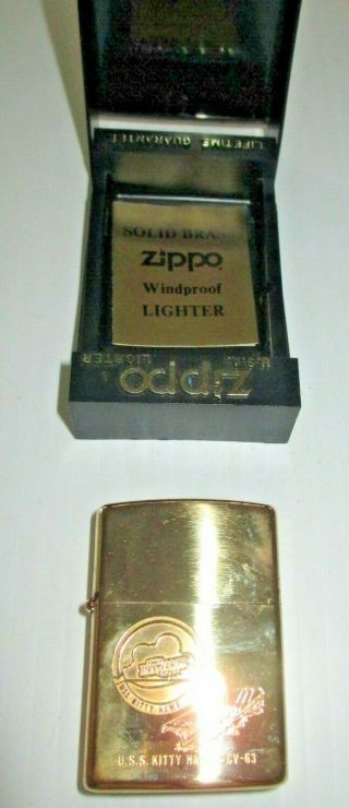 Vintage Nos Brass Zippo Lighter Uss Kitty Hawk Cv - 63 1991