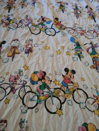 Vintage Disney Mickey Minnie Donald Goofy Bicycle Balloons Twin Flat Sheet Bin C