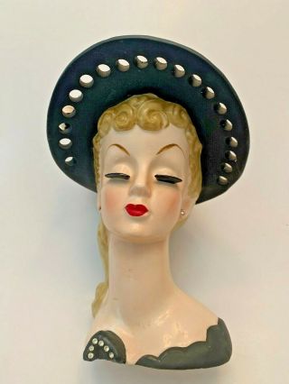 Vintage 1959 Lady Head Vase W/black Hat - Napco C348a - Odd Variation