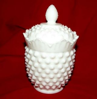 Vintage Fenton White Milk Glass Hobnail Sugar Bowl & Lid