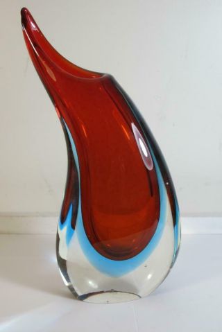 Vintage Murano Sommerso Art Glass Geode Blue Ruby Red Vase 10 "