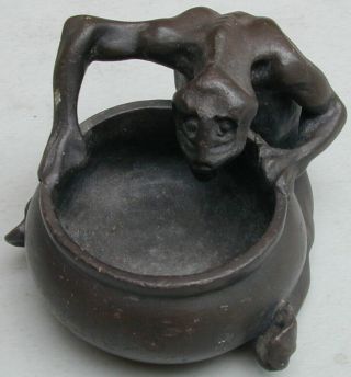Old Antique Bronze Ashtray " Satanic Demon " J.  Vibert 1920 