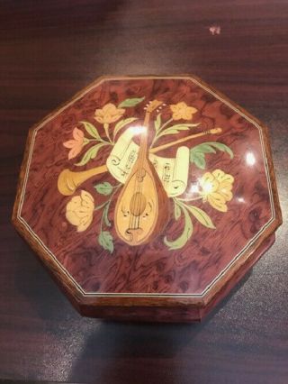 Vintage Italian Notturno Inlaid Wood Music Box Jewelry Box - Pre - Owned