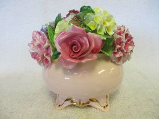 Vintage Royal Adderley Bone China Floral Bouquet In Pink Gilded Vase