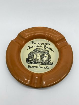 Vintage Ing - Rich Porcelain Ashtray - The Farmers National Bank Beaver Falls Pa