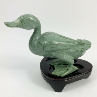 Chinese Vintage Hand Carved Stone Animal Goose Duck Statue Figurine Green Jade