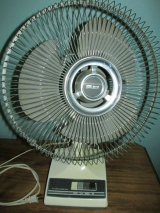 Vintage Gray Galaxy 12 " Oscillating 3 Speed Electric Table Room Fan Retro