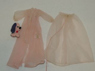 Vintage Barbie Clothes Sheer Pink Peignoir / Puppy / Gray Cotton Pajamas