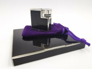 Rare Alfred Dunhill Savory Petrol Lighter Black Lacquer And Cigarette Case