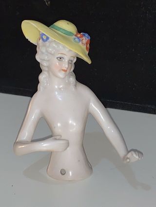 Antique German Half Doll With Hat Nude