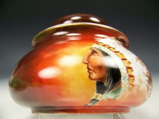 Antique Hand Painted Porcelain Indian Chief Austrian Tobacco Jar/ Humidor