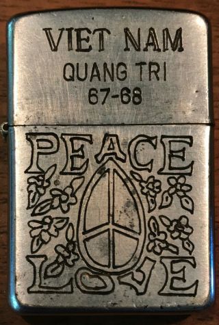 Authentic Vietnam Zippo Quang Tri 1967 - 1968 Peace Love Grass Zippo