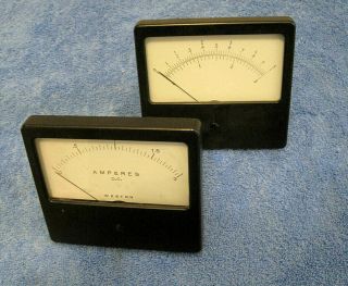 Pair Vintage Weston Dc Meter Ammeters 0 - 1 & 0 - 2 Rectangle Panel Mount Amperes