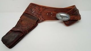 Vintage Longhorn Western Tooled Leather Holster Belt