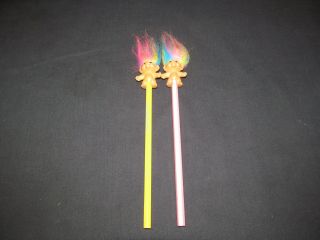 Vintage Two Good Luck Rainbow Troll Pencil Topper 2