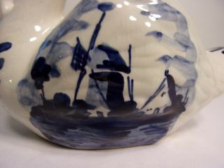 Vtg Delfts Blauw Blue Dutch Swan Planter Delftware Holland Pottery Windmill 2