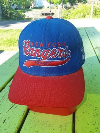 Vintage Vtg 90s Ny York Rangers Script Wool Snapback Hat Cap Starter Nhl