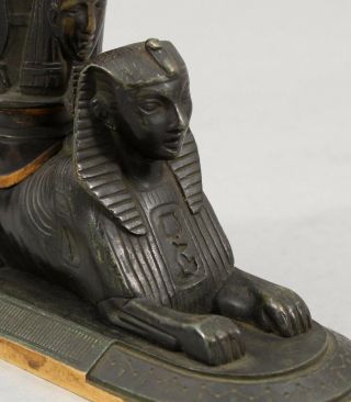 19thC Antique Egyptian Revival Sphinx,  Bronze Match Holder,  Gilt Accents 3