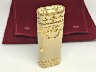 Auth Cartier X Roy King 18k Gold Plated & Lacquer Etched Lighter Ivory & Gold