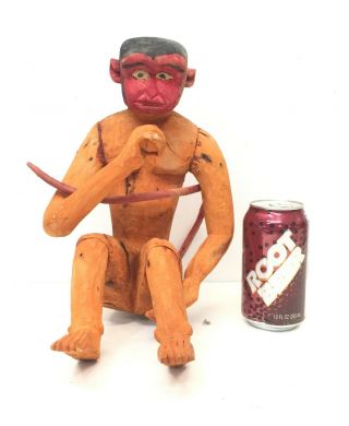 Vintage Hand Carved Wood Figure Monkey Man Signed Folk Art Wooden Carving