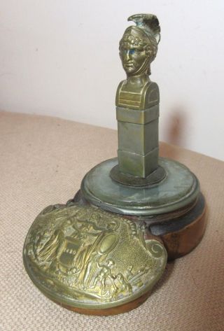 Antique 1820 Spanish Revolution Civil War Brass Wood Glass Figural Snuff Box