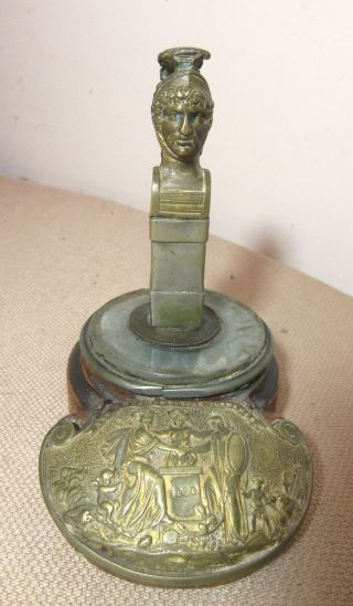 antique 1820 Spanish Revolution Civil War brass wood glass figural snuff box 2