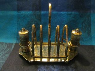 Vintage,  Unique,  Silver Plate,  Toast Rack/holder With Shakers & Ball Feet - Vgc